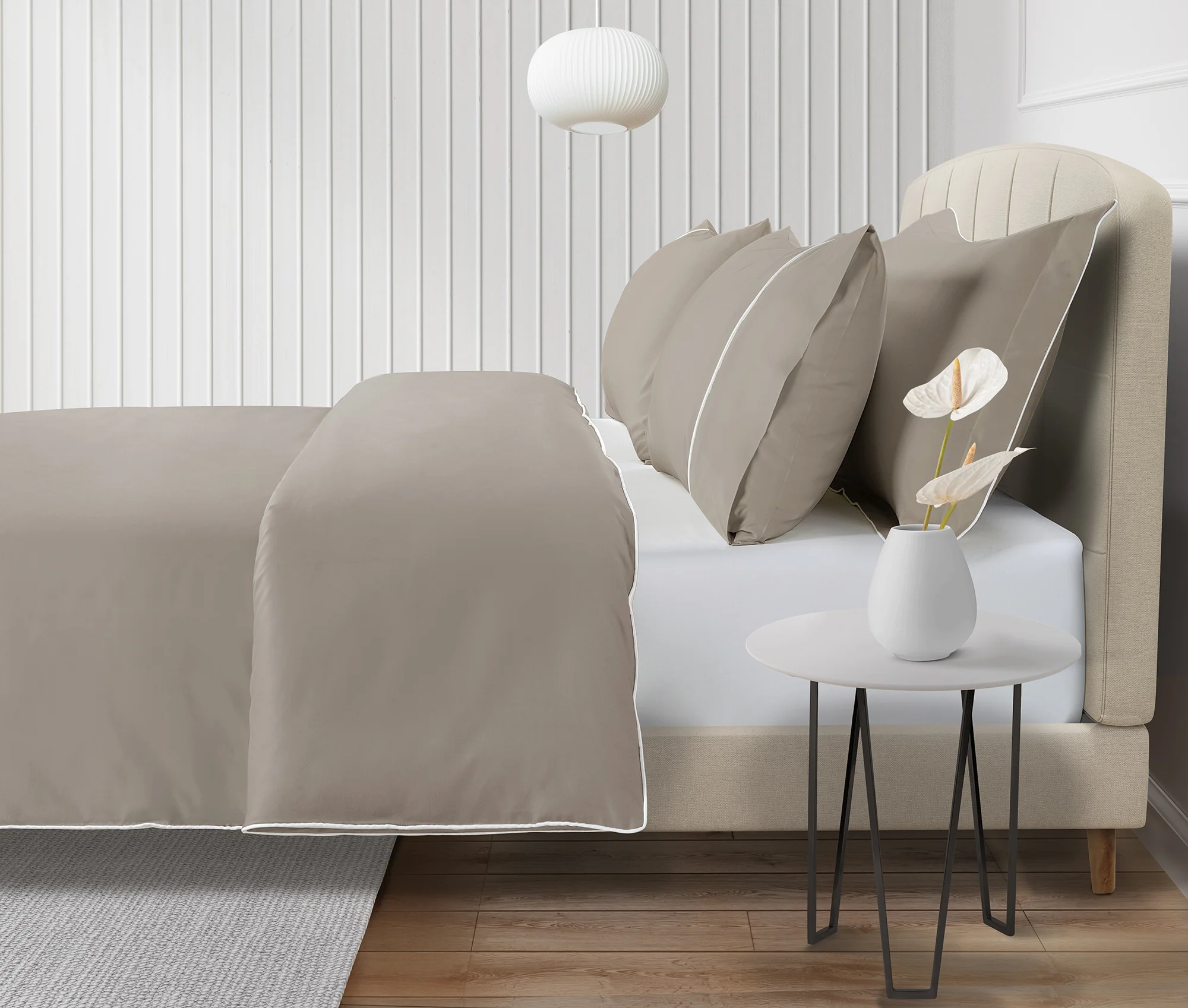 300 Thread Count Viscount of Bliss Percale Duvet Cover - Simply Taupe with Brilliant White Accent
