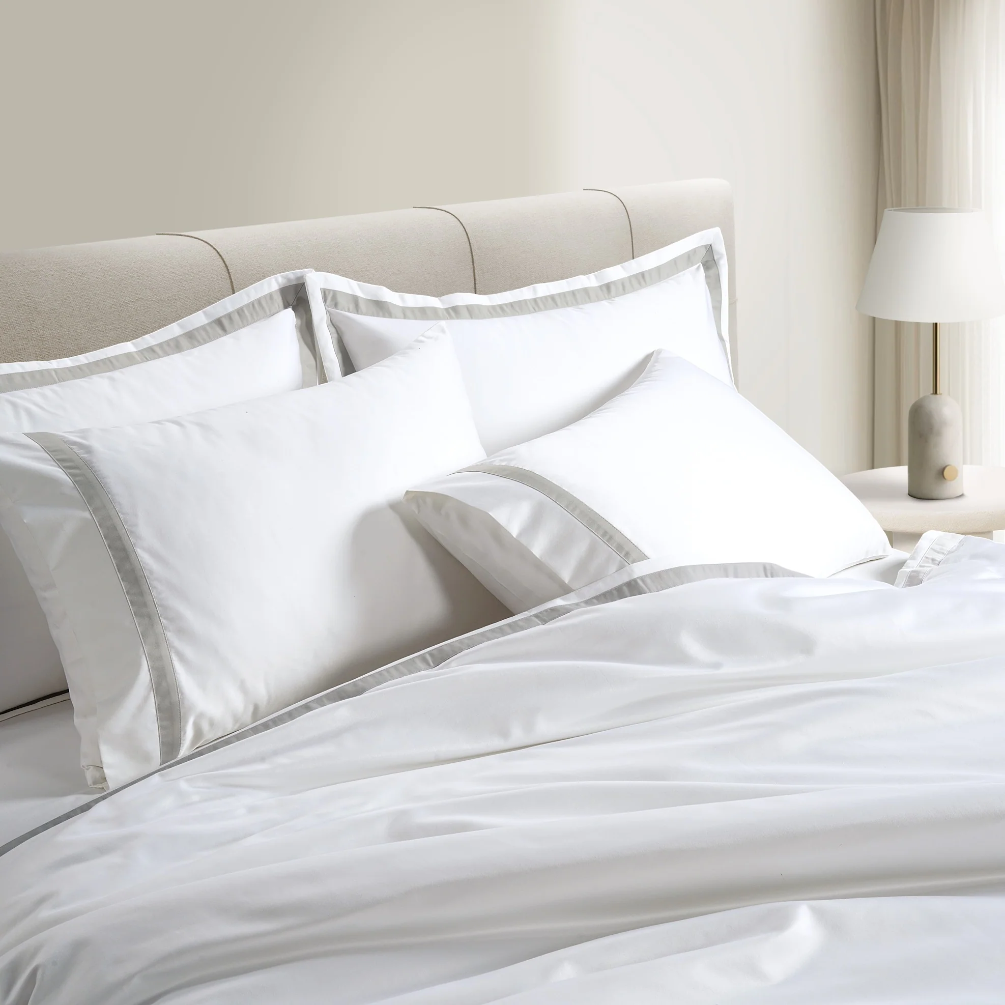 800 Thread Count Egyptian Cotton Heiress Bedding Set - White and Lunar Grey - Image 2