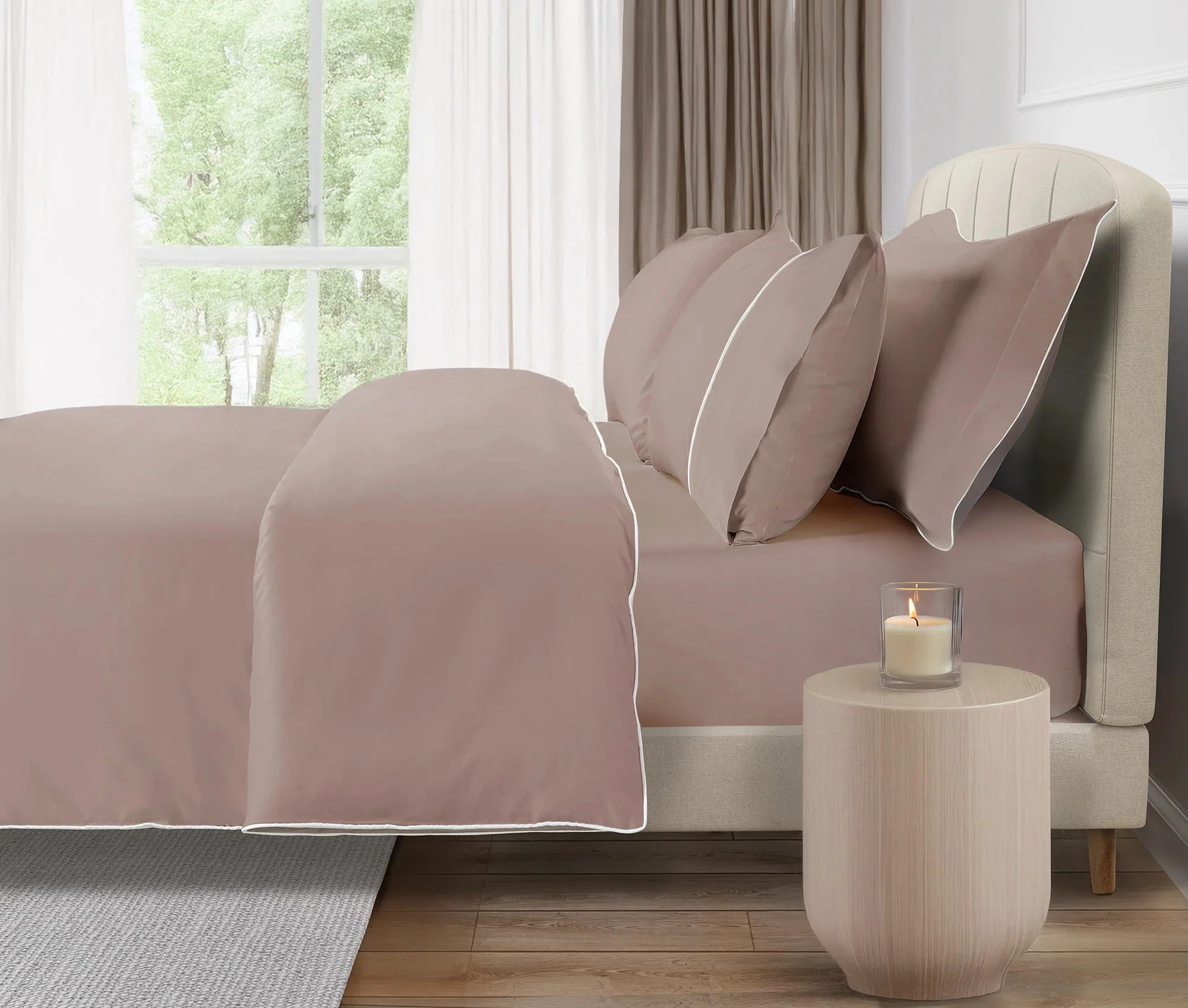 800 Thread Count Egyptian Cotton Duke of Bliss LUXE Bedding Set - Dusty Rose with White Accent - Image 2