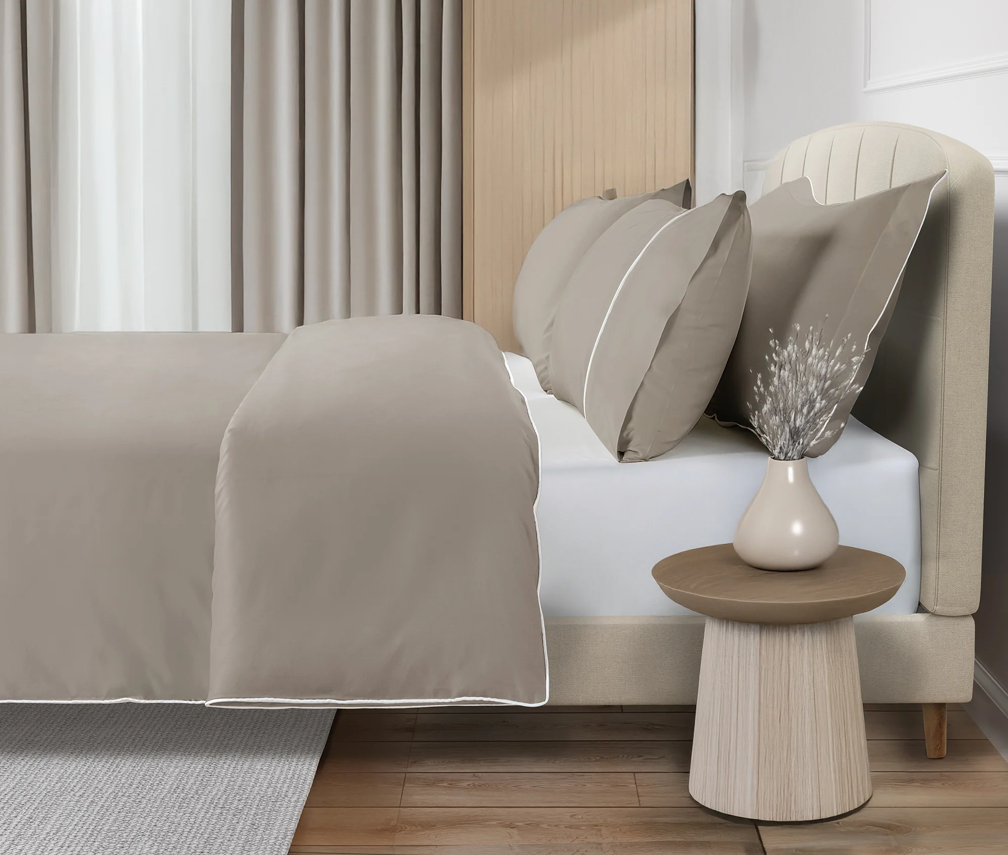 800 Thread Count Egyptian Cotton Duke of Bliss LUXE Bedding Set - Simply Taupe with White Accent - Image 2
