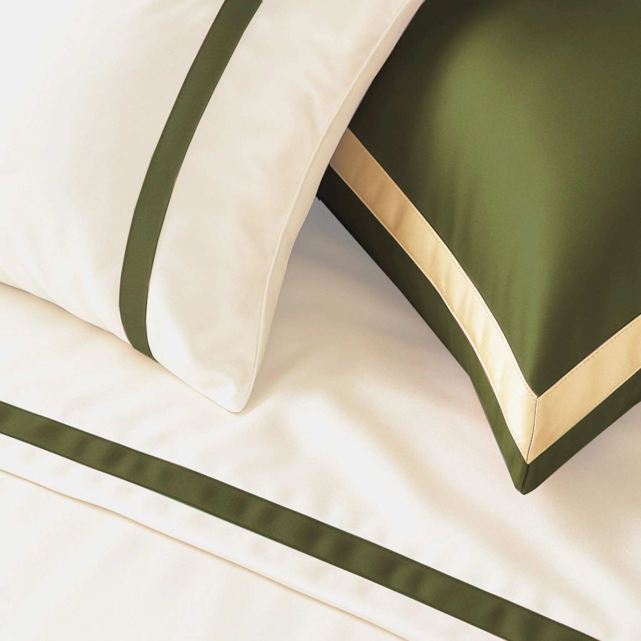 800 Thread Count Egyptian Cotton Heiress Bedding Set - White and Olive Green - Image 5