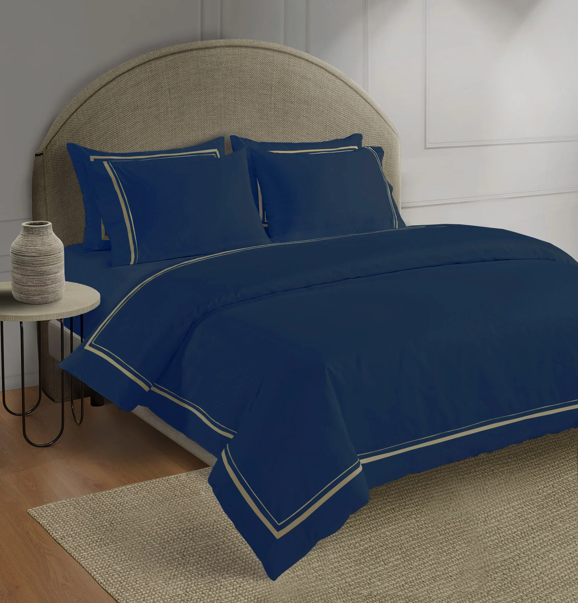 800 Thread Count Egyptian Cotton Royalton LUXE Bedding Set - Navy Peony/Mink - Image 2