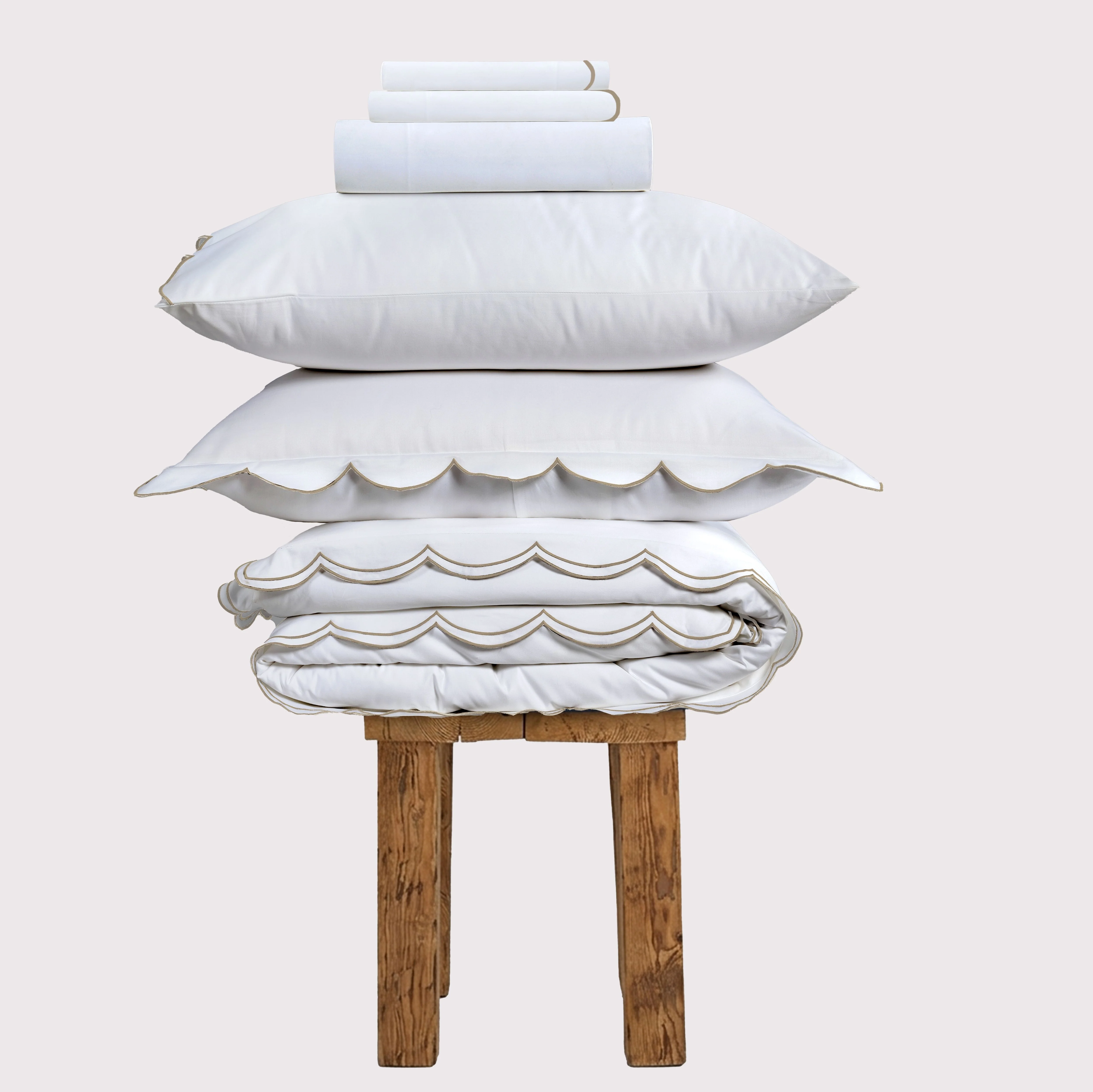 800 Thread Count Egyptian Cotton Sophie Bedding Set - Brilliant White and Bone