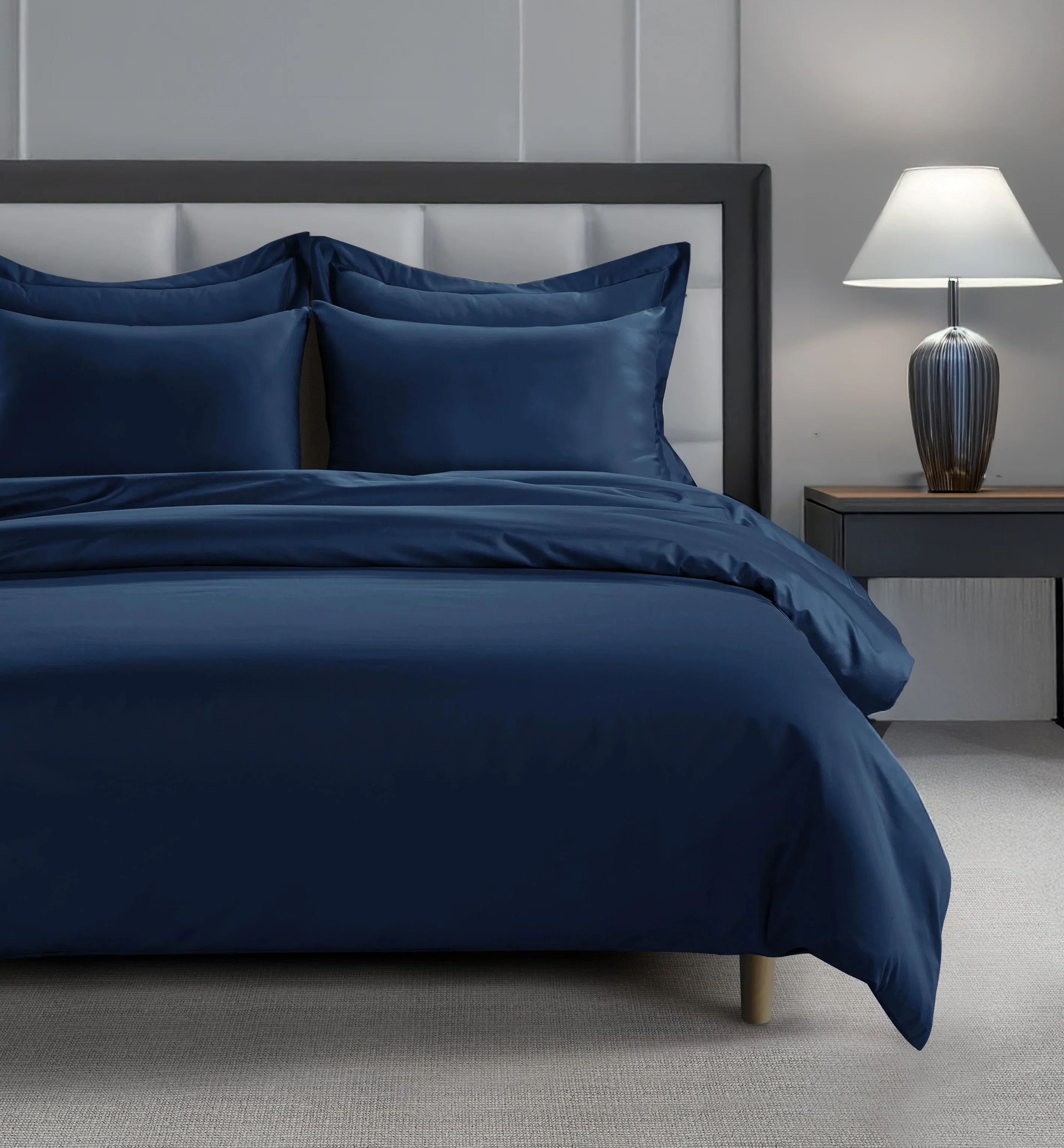800 Thread Count Egyptian Cotton Grand Splendour Lux Buttery Smooth - Navy Peony Bedding Set - Image 3