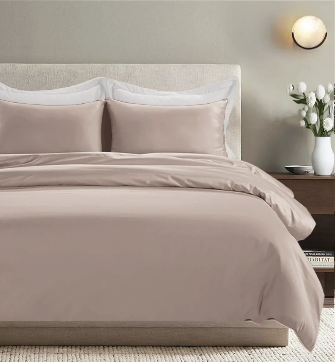 All Season Egyptian Giza Bedding Set - Dusty Rose & Brilliant White - Image 3