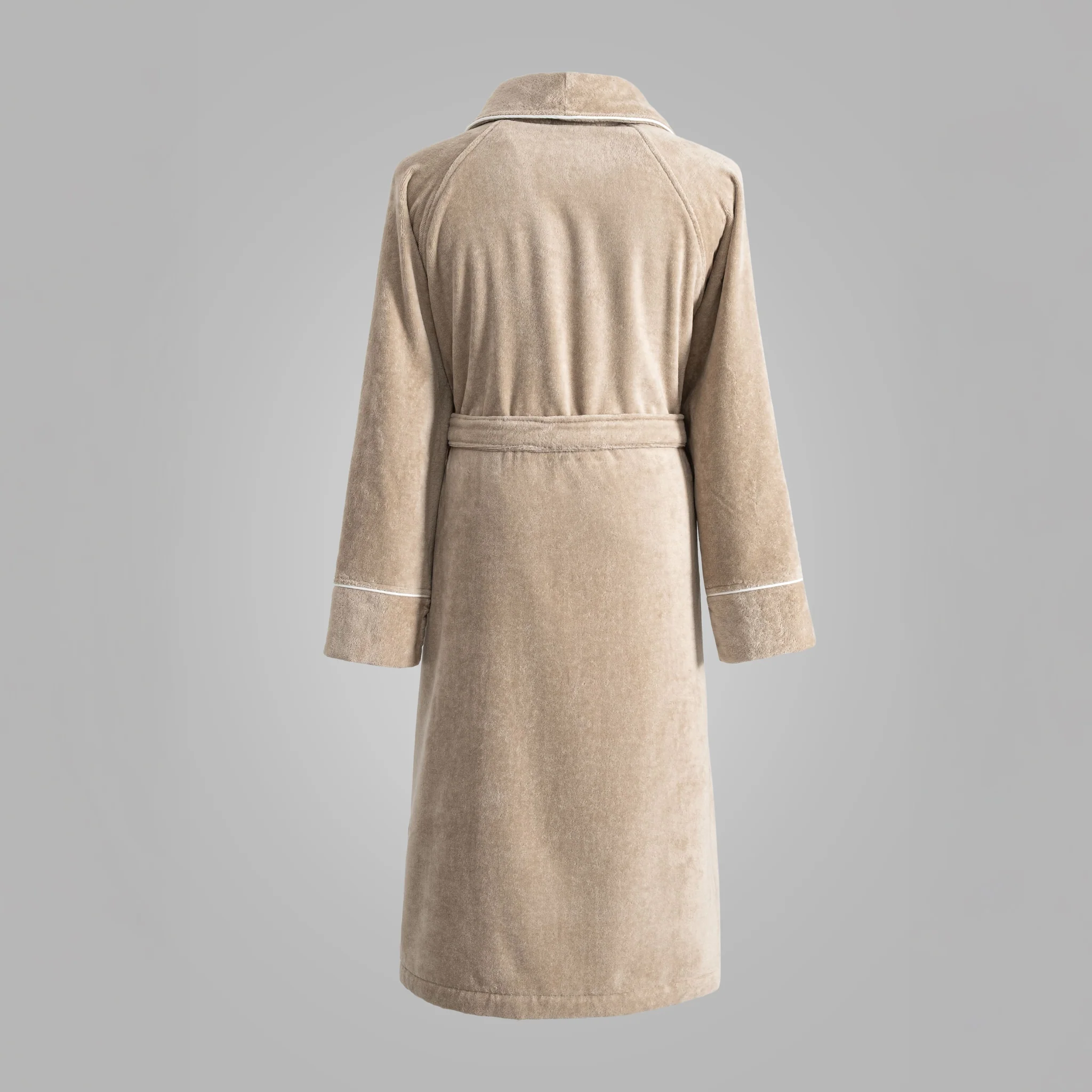 Harrow Cotton Bathrobe - Doeskin with White Pipping - Image 3