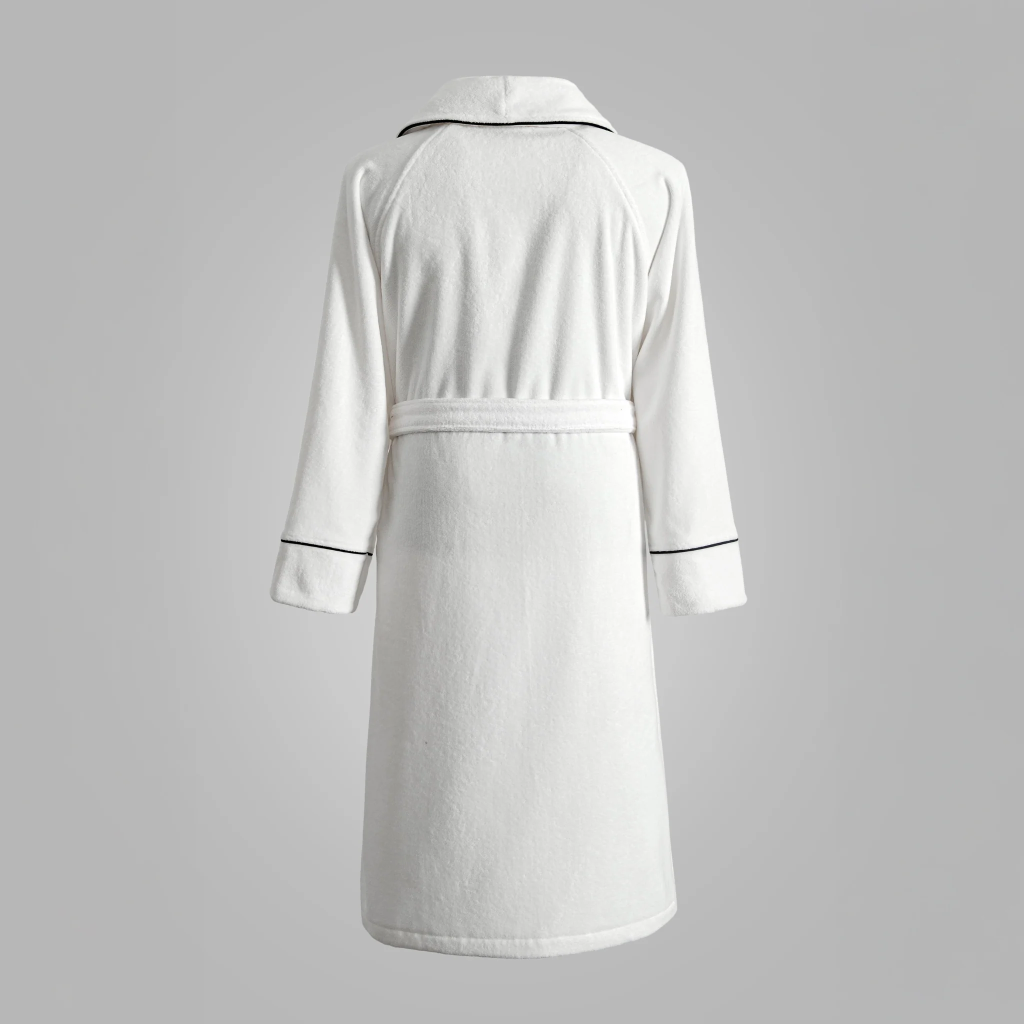 Harrow Cotton Bathrobe - White with Maritime Blue Pipping - Image 3